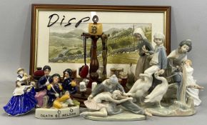 COLLECTION OF ROYAL CROWN DERBY & OTHER THIMBLES, Victorian treen bobbin holder with pin cushion