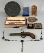 19TH CENTURY PERCUSSION POCKET PISTOL & SMALL COLLECTABLES the pistol with screw off octagonal