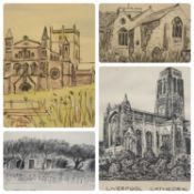 SEIRIOL DAVIES (British, 20th Century) charcoal drawing - Pont-l'Abbé Cottage, Pont-l'Abbé Brittany,