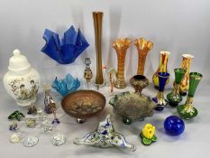 PAIR OF MID 20TH CENTURY GLASSWARE VASES, POSSIBLY CARLO MORETTI, yellow underlay with multi-