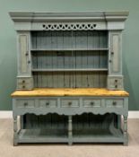REPRODUCTION COUNTRY HOUSE POT-BOARD DRESSER in painted pine, stripped back top to the base,