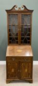 SHERATON-STYLE INLAID MAHOGANY BUREAU BOOKCASE circa 1910, having block moulding to a broken swan