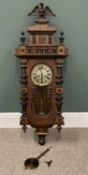 VIENNA-TYPE WALL CLOCK, key wind pendulum driven movement, the silvered circular dial set with Roman