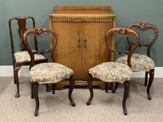 FURNITURE ASSORTMENT to include a polished two-door cupboard and four tapestry seated chairs