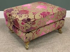 MODERN OVERSIZED UPHOLSTERED FOOTSTOOL on brass castors, 47cms H, 83cms W, 67cms D Provenance: