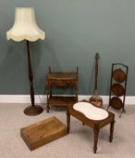 GROUP OF ANTIQUE / VINTAGE FURNITURE comprising a burr walnut serpentine front single drawer whatnot