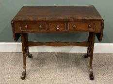 EARLY 19TH CENTURY MAHOGANY SOFA TABLE, having a twin flap crossbanded top over three frieze