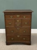 OAK CHEST OF SEVEN DRAWERS IN A MIXED ARRANGEMENT, 18th Century and possibly later, having a long