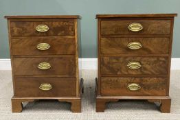 PAIR OF REPRODUCTION FIGURED WALNUT FOUR-DRAWER CHESTS, the drawers having embossed oval back plates