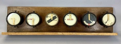 RAILWAYANA: SIX BOARD MOUNTED CIRCULAR SIGNAL REPEATERS, 5 x Bakelite and 1 x brass cased, 3 x