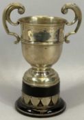 GEORGE V SILVER TROPHY with scrolled side handles, inscription 'Edgehill Bowling Club,