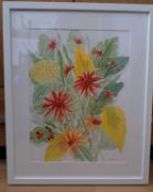 SUE TRUSLER watercolour - flowers, 52 x 56cms Comments: framed and glazed in white