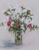 ELIZABETH WESTCOTT acrylic on canvas - entitled verso 'Calamine Vase', signed, 76 x 61cms