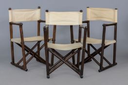 3 Safari-chairs, Bambus und Leinenstoff