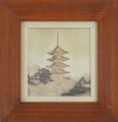 Japanische Silber-Tafel "A five storied Pagoda at Nara"