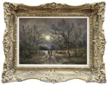 Kauffmann, Adolf: Bauernpaar auf einem Waldweg im Licht des Vollmonds