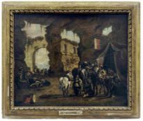 Ruinenlandschaft mit Soldaten im Zeltlager, Niederländische Schule, 2. H. 17. Jh.