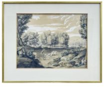 Kadlik, Franz (Frantisek Tkadlik): Preschende Kutsche in baumbestandener Flusslandschaft