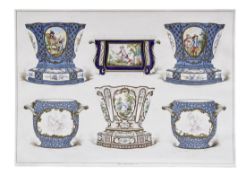 Garnier, Édouard: Entwurf für eine Buchillustration mit sechs Sèvres-Cachepots