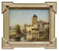 Pelletier, Pierre Jacques: Flusslandschaft mit Stadtmauer