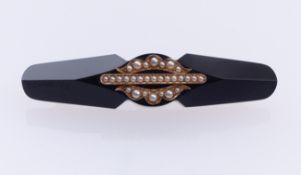 Onyx-Perl-Anhängerbrosche, Um 1870