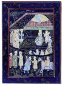 Palastszene mit auf eine Audienz Wartenden, Indische Seidenmalerei, 19./20. Jh.