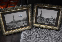 Two framed and glazed vintage prints of Blackpool.