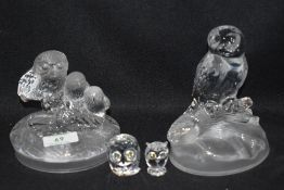 Two paperweights in the form of owls, including Royal crystal rock, sold with two crystal owls