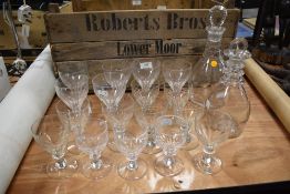 A suite of facet cut crystal glass and decanter also a 19th century Dutch decanter.