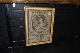 A French machined tapestry 'la Premiere Lecon', framed and glazed.