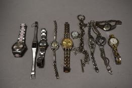10 wrist watches all in silver tones.