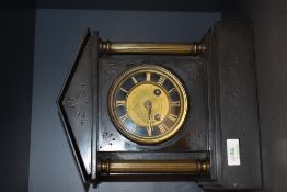 A Victorian architectural slate mantel clock with bell strike, A.D Mougin movement, Vincent Paris