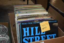 A box of around one hundred mixed vinyl LP records, sound tracks, easy listening and classical to be