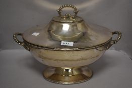 An early 20th century Mappin and Webb silver plated lidded soup tureen of typical design with