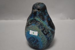 A mid century Italian Aldo londi for Bitossi ceramic Rimini blue penguin money bank, marked to