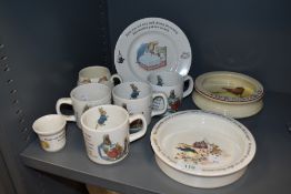 A Vintage Royal Doulton 'Cock a doodle do' babies bowl and an assortment of childrens Beatrix Potter