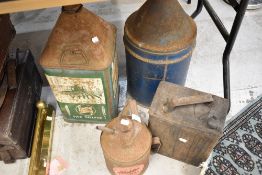 Four vintage oil of fuel cans including Agricastrol, Aladdin Shell and similar