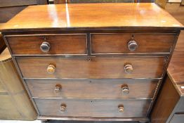 A Victorian chest or two over three drawers having turned handles and cock beaded decoration AF