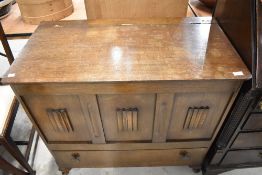 A mid 20th Century oak ply blanket box, width approx. 91cm