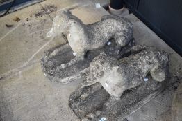 A pair of concrete greyhounds, length approx. 68cm, height 40cm