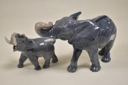 Two Royal Copenhagen figure studies of an Elephant no. 1771 and calf no. 1998