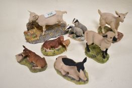 Seven Border Fine Arts figure studies including Pair of Badgers, Brown Calf lying down, Calf Lying