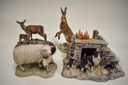 Four Border Fine Arts studies all having damage including Texel Ewe and Lamb, Red Hind and Calf,