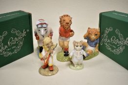 Five cartoon style figure studies including Beswick Footballing Felines Mee Ouch FF2, Sporting