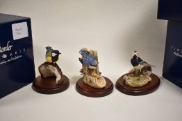 Three Border Fine Arts garden bird figure studies including Pied Wagtail RB14, Great tit and