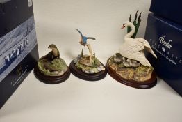Three Border Fine Arts river side figure studies including Otters Sww1, Kingfisher and ' Last One In