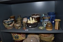 A selection of studio/art pottery vases and planters, displaying various colours and techniques