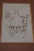 (20th century), a sketch, Plum cottage Deddington, dated 1973, 33 x 21cm, mounted framed and glazed,