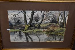 K Gordon, (20th century), a watercolour, trees and pond, signed and dated (19)77, mounted framed and