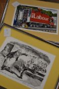Peter Brookes, (contemporary), after, a pair of prints, satirical political cartoons, , one